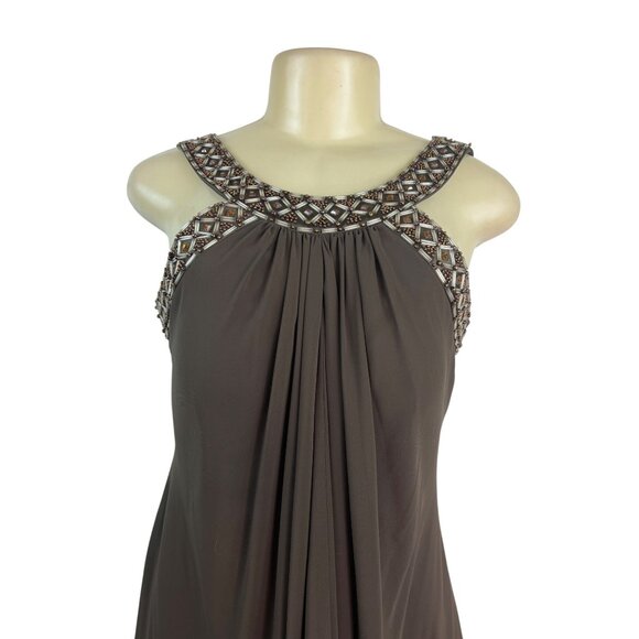 JS Boutique Beaded Halter Neck Brown Chiffon Cocktail Dress With Back Zip Size 8 - Picture 4 of 8